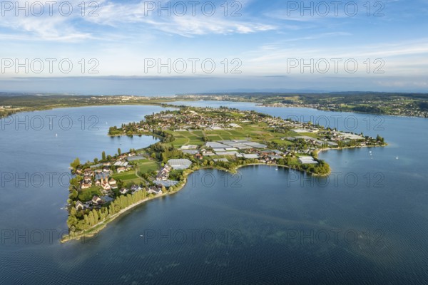 Aerial view, of the north-western tip of the island of Reichenau in Lake Constance, with the
