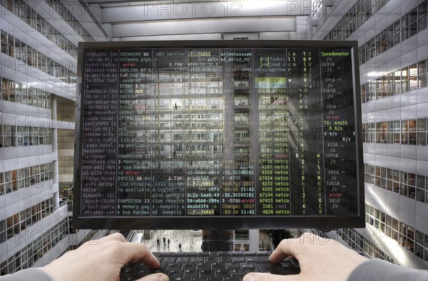 Symbolic image hacker, cyber attack on public buildings, administrations, institutions, town hall,