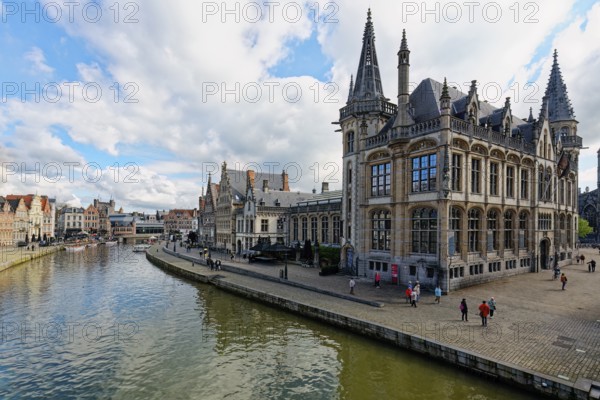Former Post Office building on the Graslei along the Lys River, Ghent, Flanders, Belgium, Europe