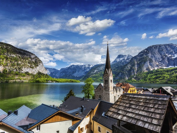 Austrian tourist destination Hallstatt village on Hallstatter See in Austrian alps. Salzkammergut