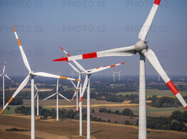 Wind farm near Anklam, drone photo of wind turbines, Sarnow, Mecklenburg-Western Pomerania,