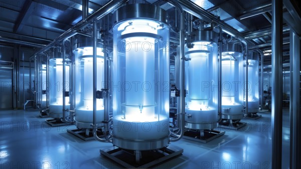 Mechanized pharmaceutical bioreactor in a manufacturing laboratory, AI generated