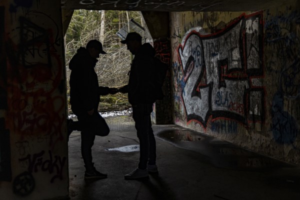 Symbolic image, drug deal, dark secret in a bunker, Ostallgäu Bavaria