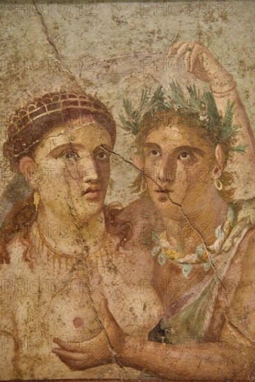 Erotic wall painting of Satiro and Menade, Casa di Lucio Cecilio Giocondo in Pompeii, Museo
