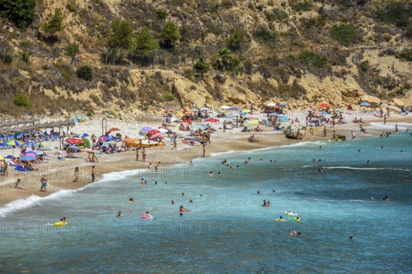 Bathers, Cala Moraig, beach Moraig near Benitachell, Costa Blanca, Spain, Europe