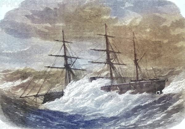 Ship of the Ottoman Turkish fleet, three-master Mahmudiye, Sultan Mahmoud, in 1869, Turkey,