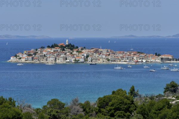 The historic centre of Primosten, Adriatic Sea, Šibenik-Knin, Dalmatia, Croatia, Europe