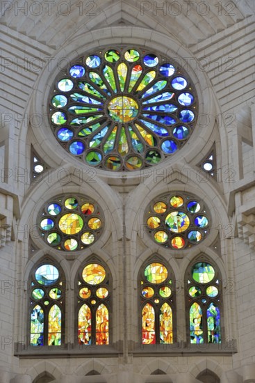 Stained glass windows of the Sagrada Familia, Holy Family Church of the Atonement, by architect