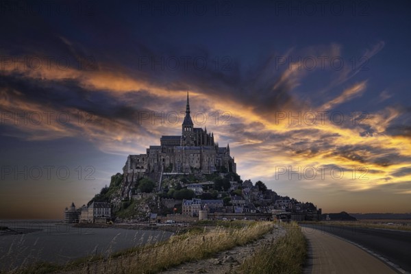 Mont Saint Michel, dusk, Normandy, France, Europe