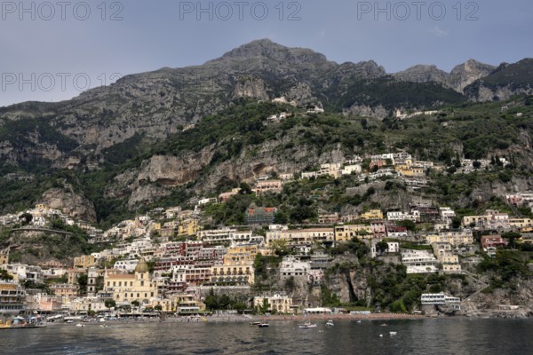 City View Positano with its church of Santa Maria Assunta, Amalfi Coast, Costiera Amalfitana,