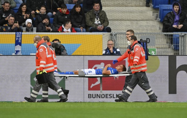 Grischa Prömel TSG 1899 Hoffenheim (06) is seriously injured and carried out of the stadium on a