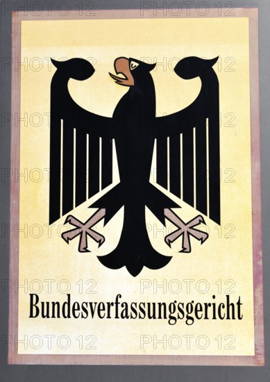 Sign with federal eagle at the Federal Constitutional Court, Karlsruhe, Baden-Württemberg, Germany,
