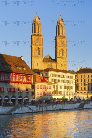 Zurich Grossmünster, Limmat, Zurich, Switzerland, Europe