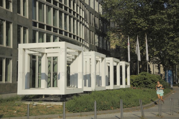 Sculpture Open Cubes by Sol LeWitt 1991, modern, art, cubes, into each other, row, Gallusanlage,
