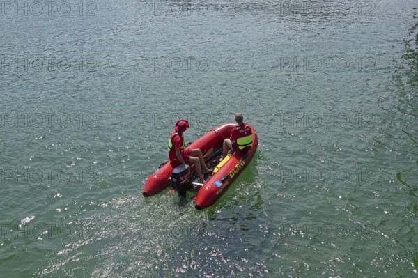 DLRG inflatable boat, Göhren, Rügen Island, Mecklenburg-Vorpommern, Germany, Europe