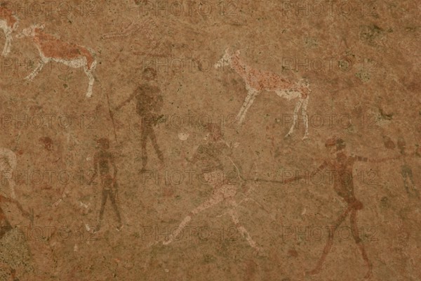 White Lady rock drawing, famous rock painting in the Tsisab Gorge, Brandberg, Erongo region,