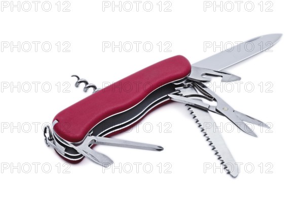 Swiss army multipurpose multitool pocket knife isolated on white