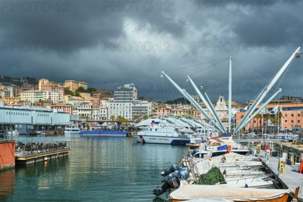 Genoa, Italy, April 26, 2019: Port of Genoa (Genova) Old Port Porto Antico with yachts and boats