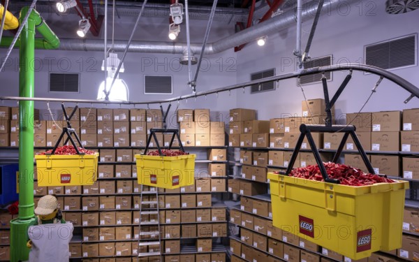 LEGO factory, transport, warehouse, production facility, manufacturing, LEGOLAND theme park, logo,