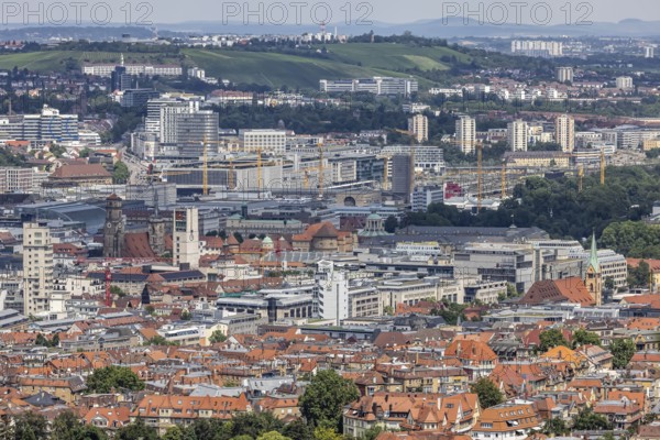 City view of Stuttgart. View of the city centre with the central sights such as the collegiate
