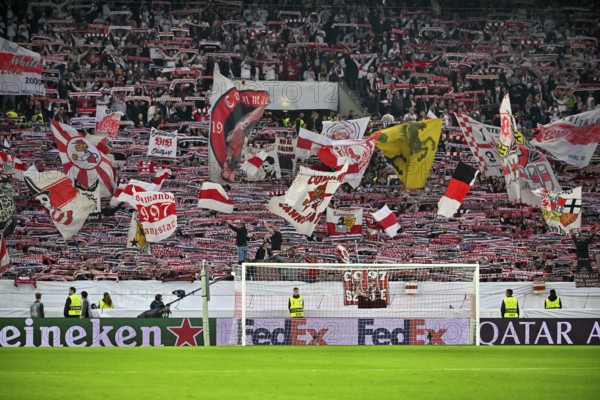 Cannstatter Kurve, VfB Stuttgart, fan block, fans, fan curve, flags, banners, atmosphere,