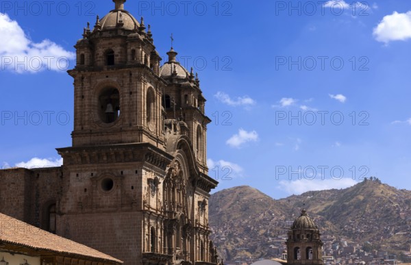 Peru, Cusco, Central Plaza de Armas square in historic city center with churches, monuments and