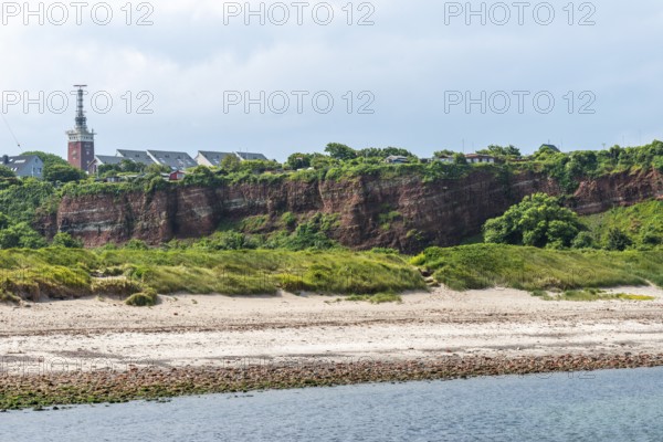 View over the northern beach, red sandstone cliff on the offshore island of Heligoland, allotment