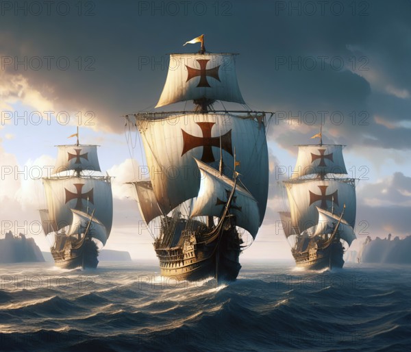 The caravels of Christopher Columbus, Christopher Columbus or Cristóbal Colón off the American