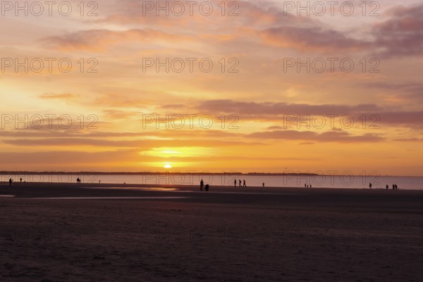 Landscape, Sunset, Beach, Colour, Langeoog, Lower Saxony, Germany, The sky has turned orange.