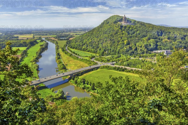 Weser breakthrough into the North German Plain with Kaiser Wilhelm Monument, Porta Westfalica,