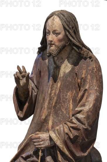Detail of Christ, Palmesel, wooden figure from around 1520, on a white background, Diözesan Museum,