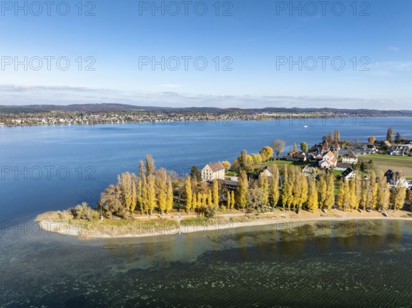 Aerial view of the north-western tip of the island of Reichenau with the district of Niederzell and