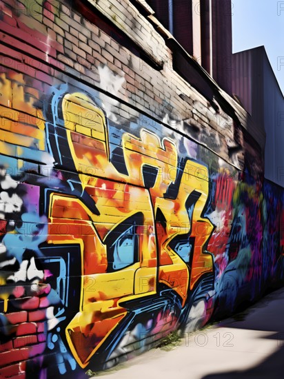 AI generated picture of an urban wall covered with graffiti