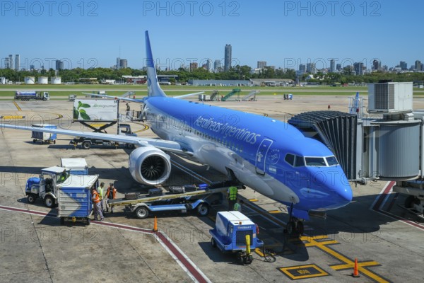 Buenos Aires, Argentina, Boeing 737 MAX aeroplane of the airline Aerolineas Argentinas is loaded