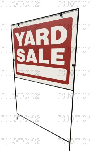 Left facing yard sale real estate yard sign isolated on a white background