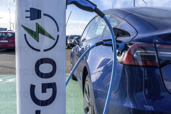 Electric car fast charging station, from the Dutch provider PowerGo, in the ferry harbour of