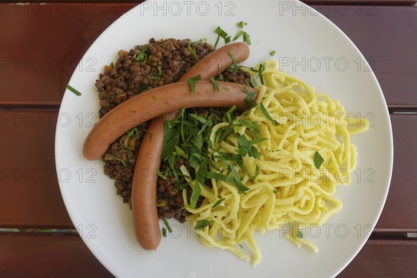 Swabian cuisine, traditional cuisine, home cooking, typical Swabian, hearty, lentils with spaetzle