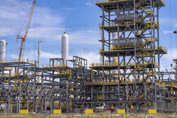 New building, construction site, of a bio-refinery of the Finnish oil company Neste, here, among