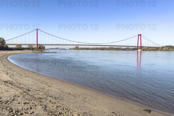 View from the left bank of the Rhine, western bank of the Rhine, of an earth-anchored suspension
