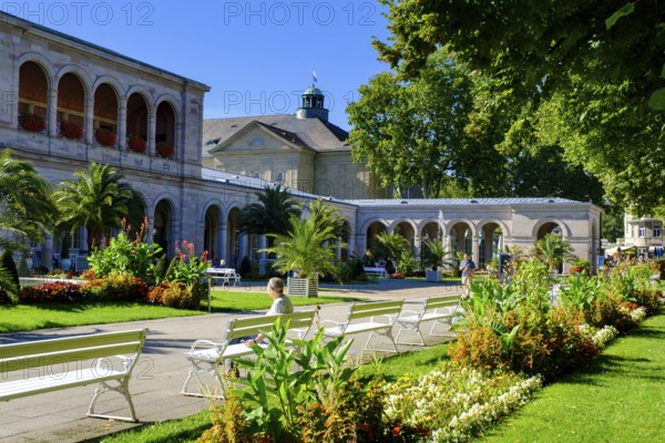 Spa garden, at the Regentenbau, Bad Kissingen, Rhön, Lower Franconia, Franconia, Bavaria, Germany,