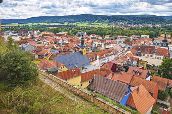View of the old town centre from Heidecksburg Castle in Rudolstadt, Thuringia, Germany, Europe