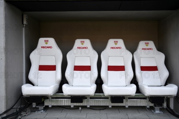 New Recaro seats, presenter's bench, MHPArena, MHP Arena Stuttgart, Baden-Württemberg, Germany,