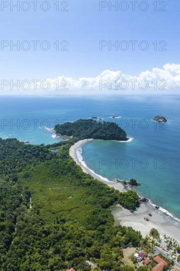 Aerial view, coast and rainforest, Corrohoe Bay and Playa Espadilla, Manuel Antonio National Park,