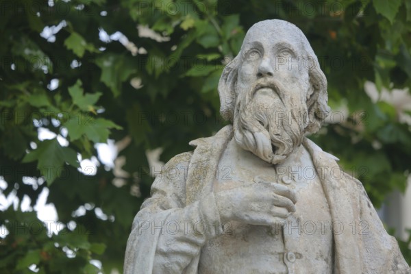 Monument to Michel de Nostradamus, sculpture, stone, detail, head, Salon-de-Provence,