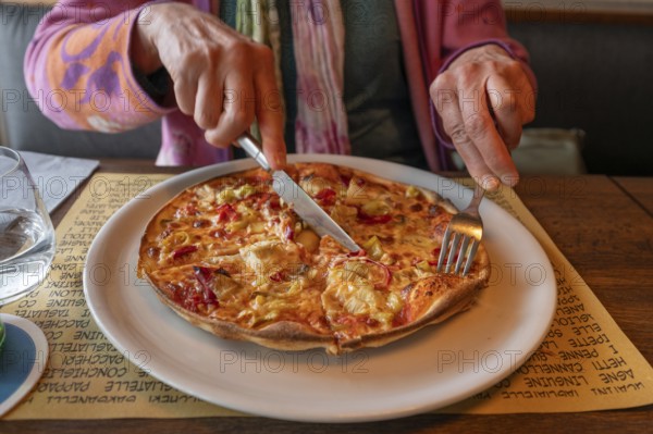Pizza Vegetaria served in the restaurant, Bavaria, Germany, Europe