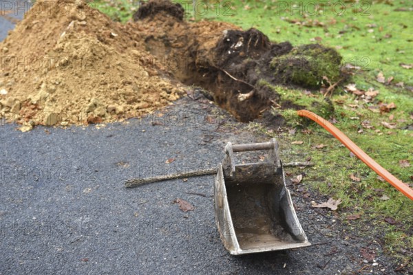 Laying fibre optic cable for fast Internet, Schleswig-Holstein, Germany, Europe