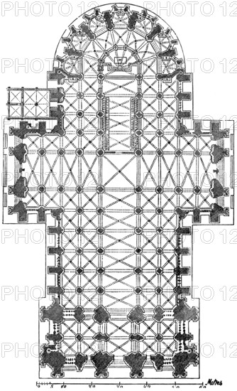 Floor plan of Kölln Cathedral, High Cathedral Church of St Peter, Cologne, scale, North