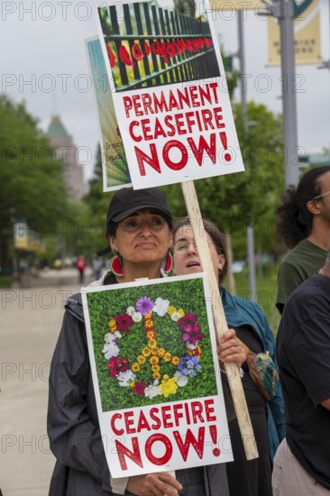 Detroit, Michigan USA, 15 July 2024, Interfaith leaders gathered at Wayne State University to rally