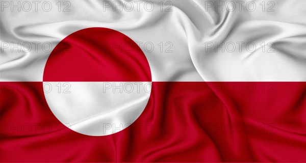 Close up of flag of Greenland with cloth texture. Realistic Greenland flag waving