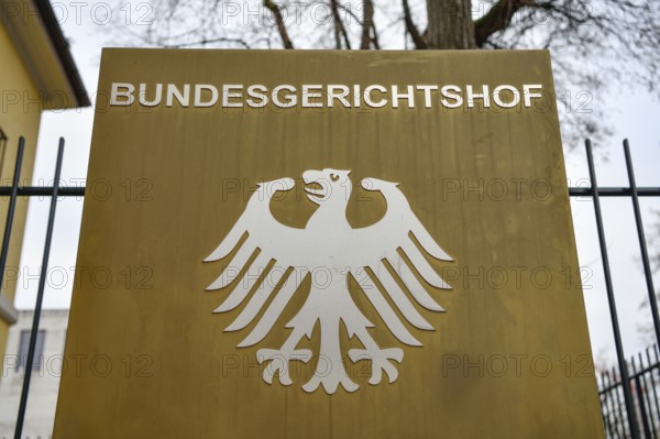 Sign at the entrance to the Federal Court of Justice, Karlsruhe, Baden-Württemberg, Germany, Europe